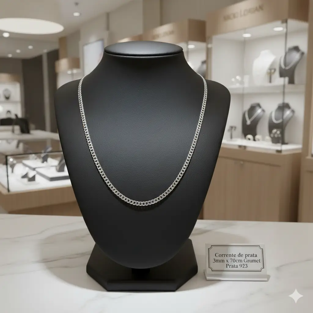 Corrente de Prata 3mm x 70cm Grumet Prata 925