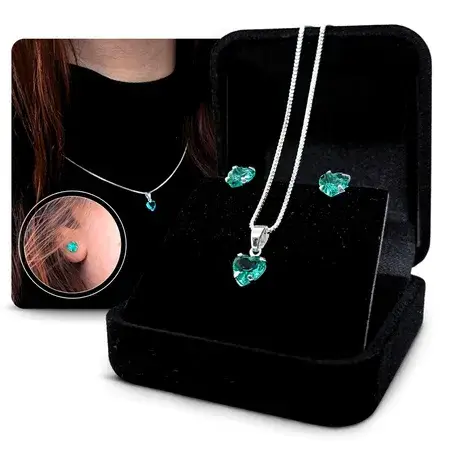 Conjunto Coração Par De Brincos Prata 925 Veneziana 45cm