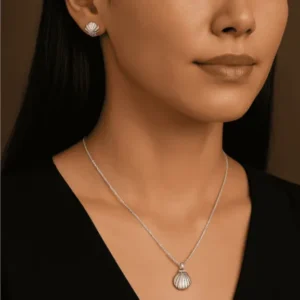 Conjunto Colar e Brinco Conchinha 8mm Prata 925