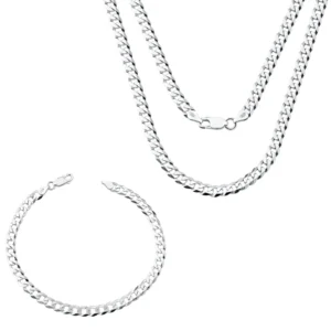 Conjunto Corrente e Pulseira Grumet 70cm 5mm Prata 925