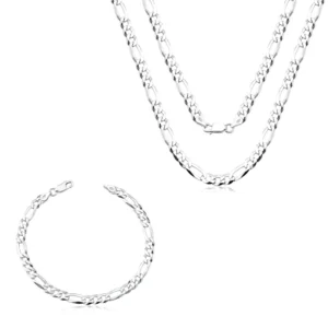 Conjunto Corrente e Pulseira Grumet 3x1 70cm 4mm Prata 925