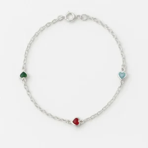 Pulseira Feminina de Prata 925 Coração Cravejado com Zircônia Colorida